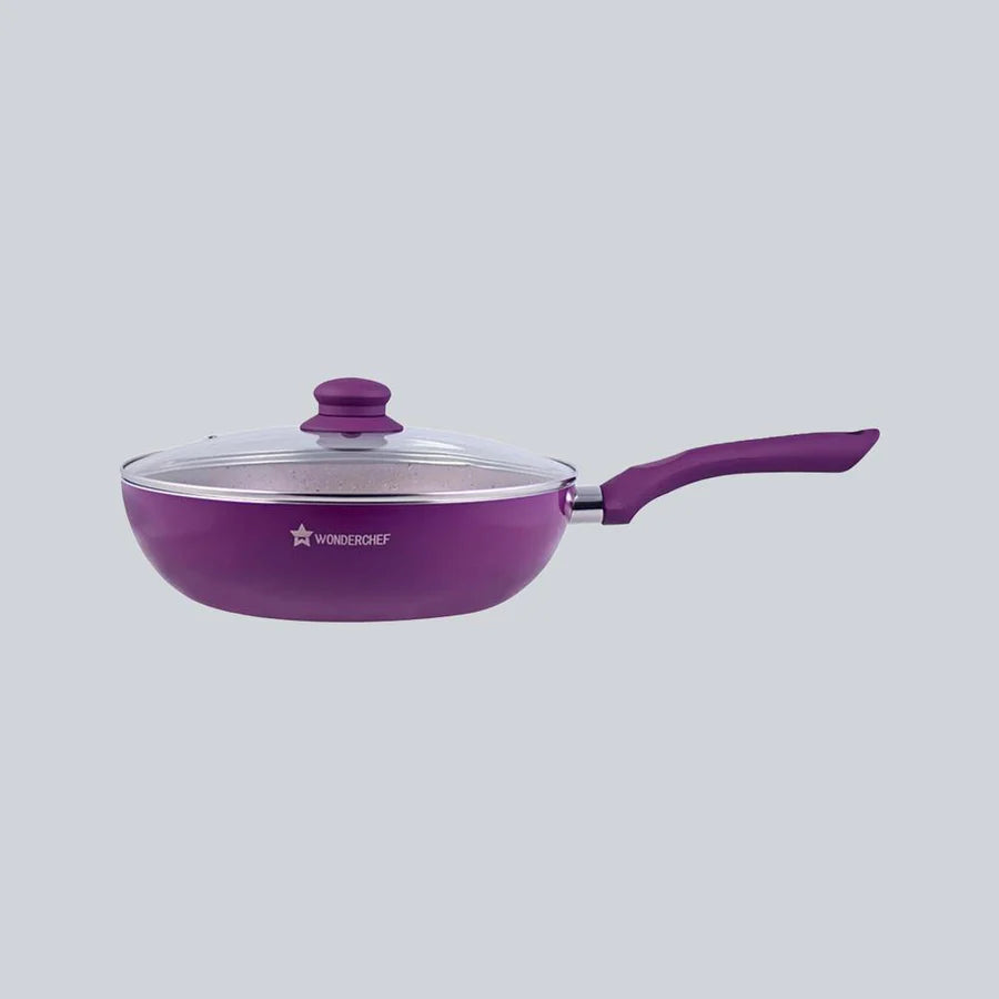 Wonderchef Royal Velvet 24 cm Aluminium Non-stick Wok With Lid, Purple , 2.7 L