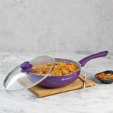 Wonderchef Royal Velvet 24 cm Aluminium Non-stick Wok With Lid, Purple , 2.7 L