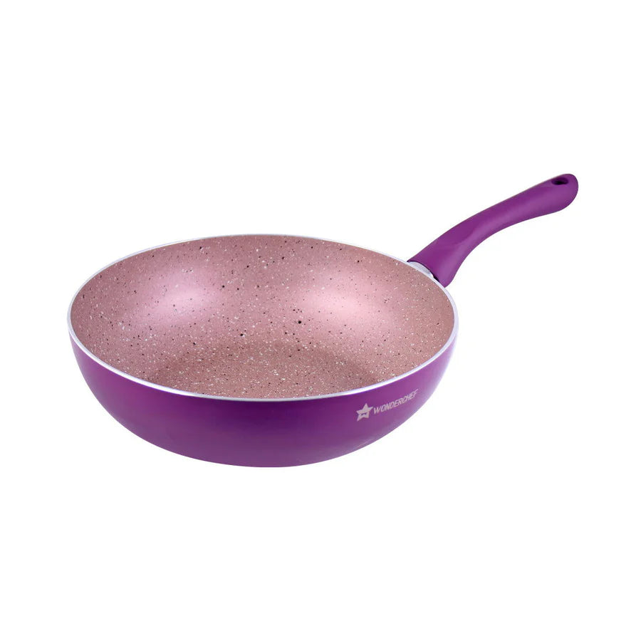 Wonderchef Royal Velvet 24 cm Aluminium Non-stick Wok With Lid, Purple , 2.7 L