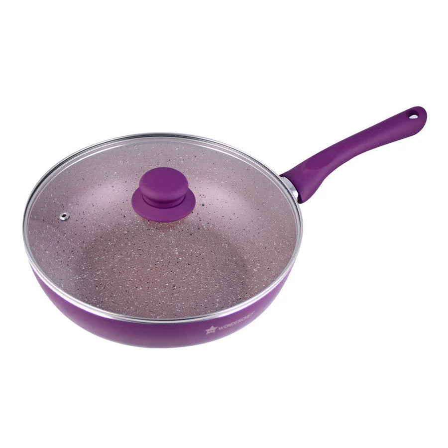 Wonderchef Royal Velvet 24 cm Aluminium Non-stick Wok With Lid, Purple , 2.7 L