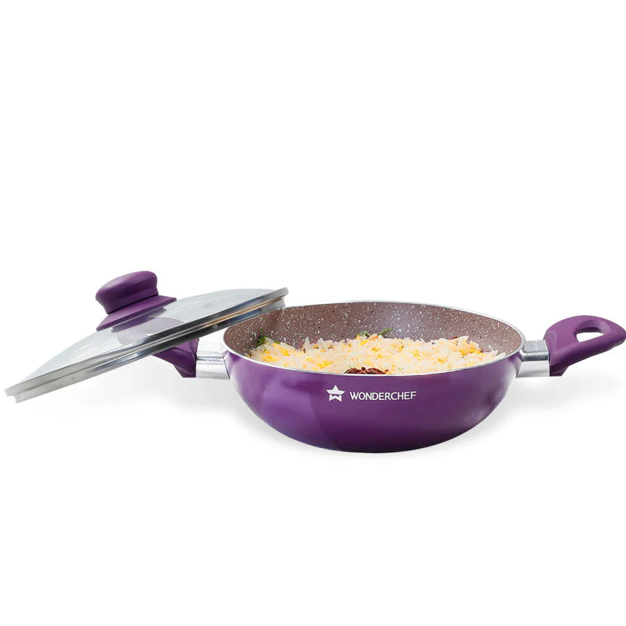 wonderchef Bellagio Kadhai with Lid Healthy Ceramic Coating 3mm,26cm