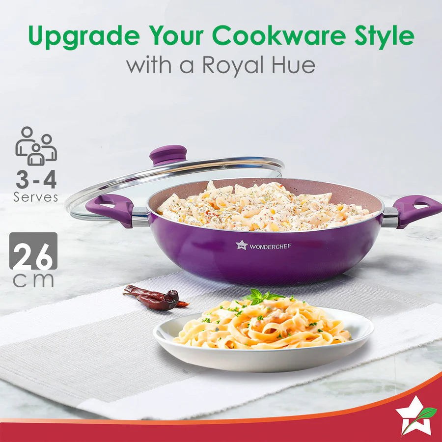wonderchef Bellagio Kadhai with Lid Healthy Ceramic Coating 3mm,26cm