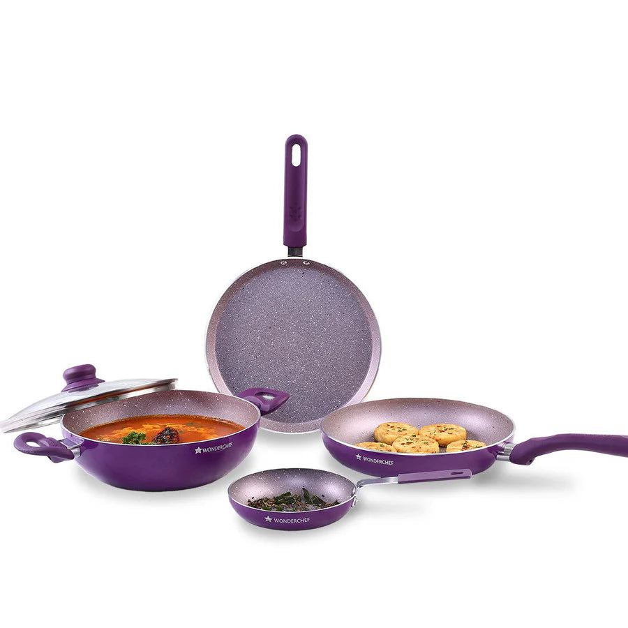 Wonderchef Royal Velvet Non-stick Cookware Set of 5pc,Purple 3mm