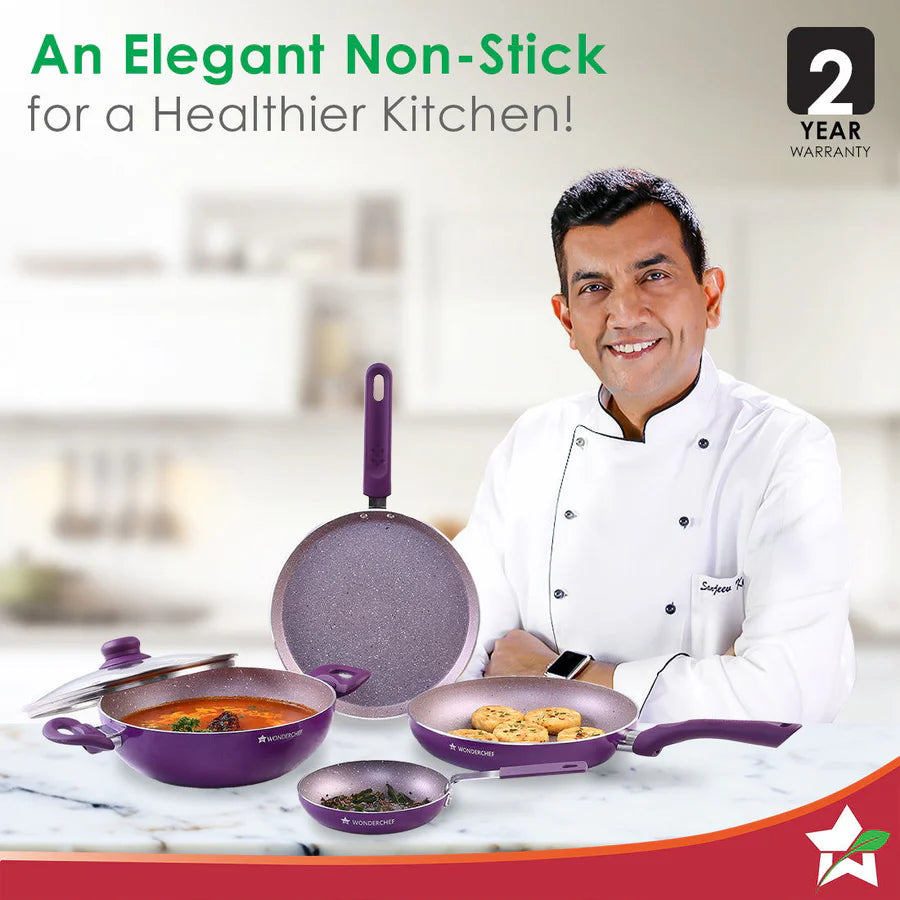 Wonderchef Royal Velvet Non-stick Cookware Set of 5pc,Purple 3mm