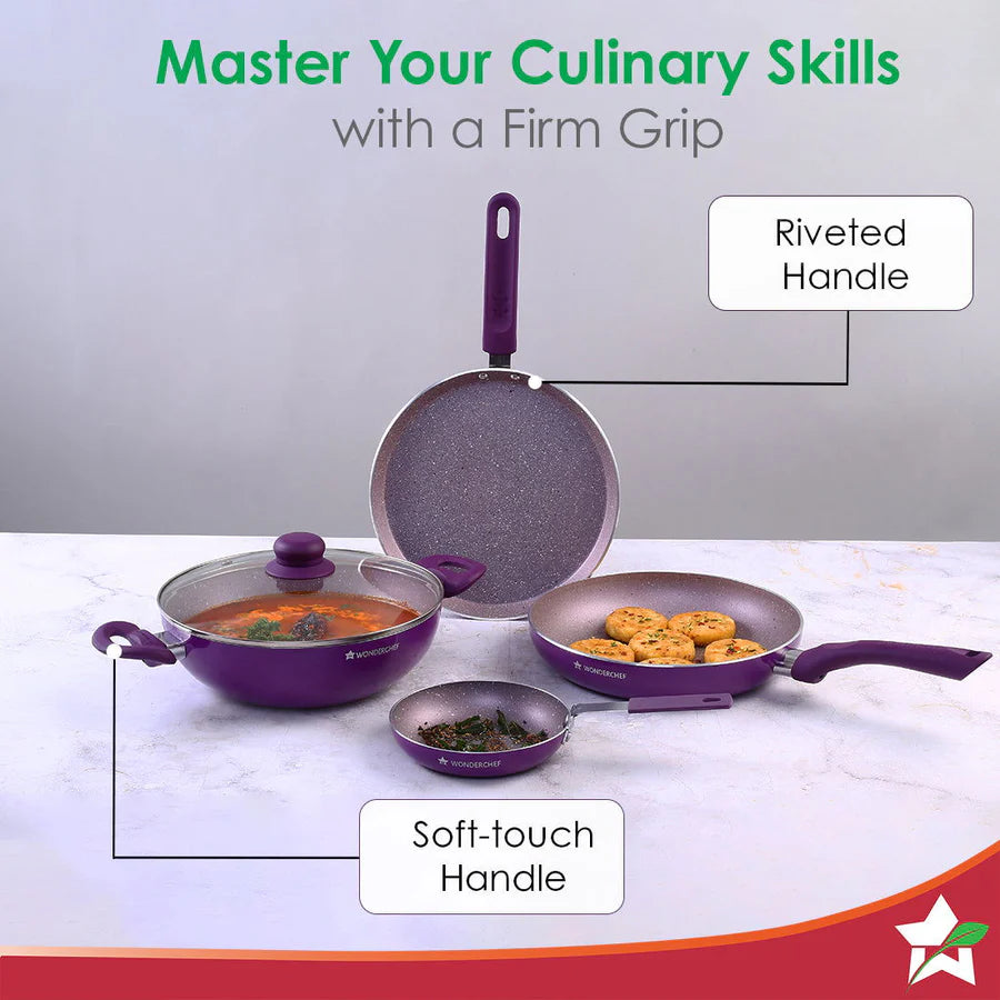 Wonderchef Royal Velvet Non-stick Cookware Set of 5pc,Purple 3mm