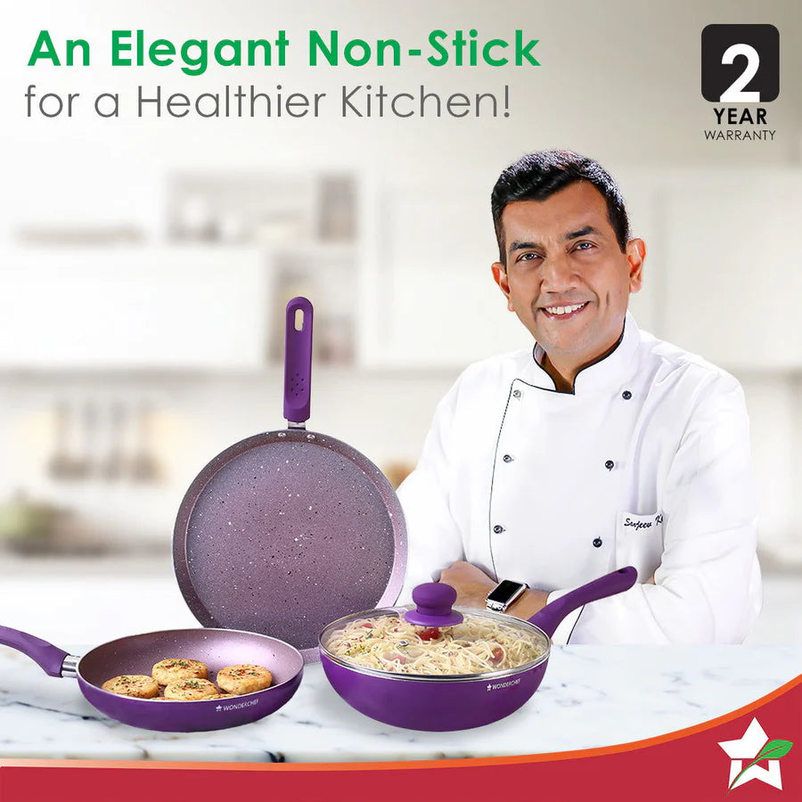 Wonderchef Royal Velvet Non-stick Cookware Set, Purple 4Pc