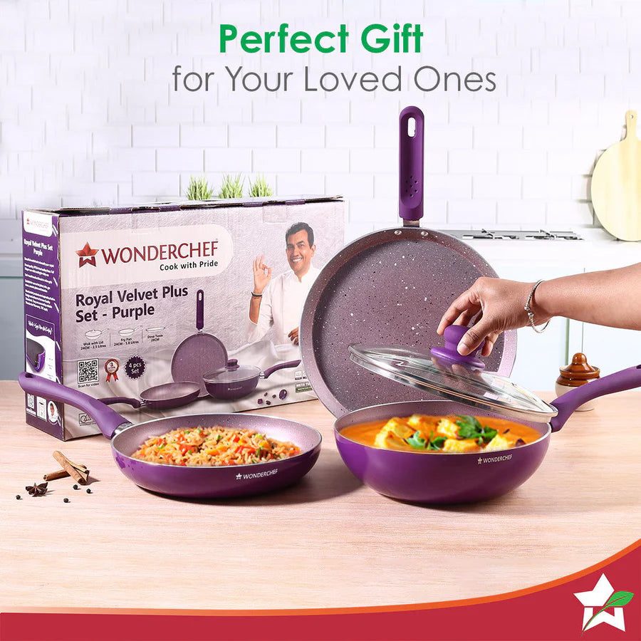 Wonderchef Royal Velvet Non-stick Cookware Set, Purple 4Pc