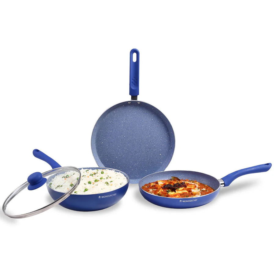 Wonderchef Royal Velvet Non-stick Cookware Set of 4Pc, Blue 3mm