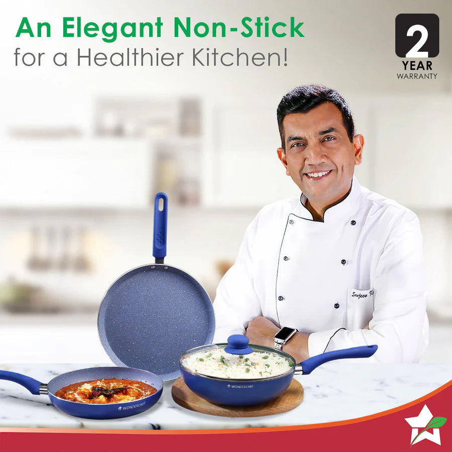 Wonderchef Royal Velvet Non-stick Cookware Set of 4Pc, Blue 3mm
