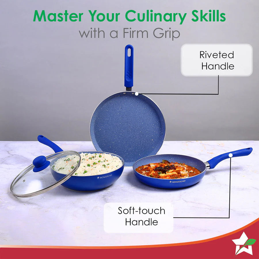 Wonderchef Royal Velvet Non-stick Cookware Set of 4Pc, Blue 3mm