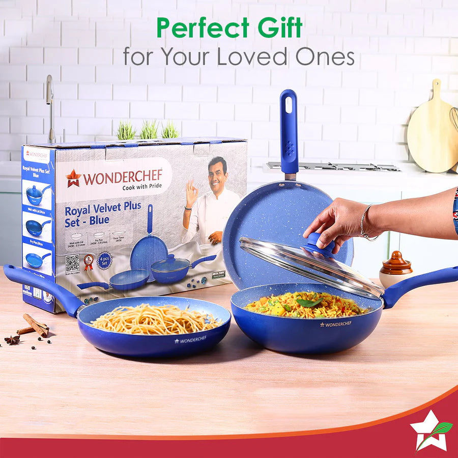 Wonderchef Royal Velvet Non-stick Cookware Set of 4Pc, Blue 3mm