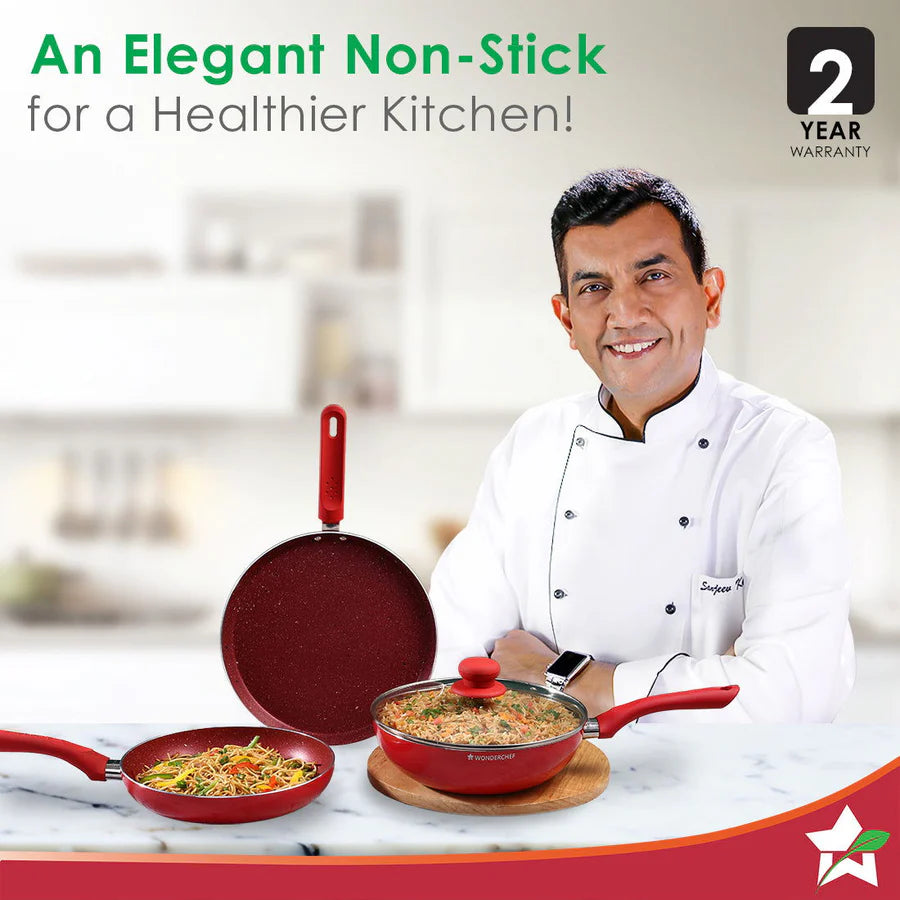 Wonderchef  Royal Velvet Non-stick Cookware Red 3mm, Set of 4 Red