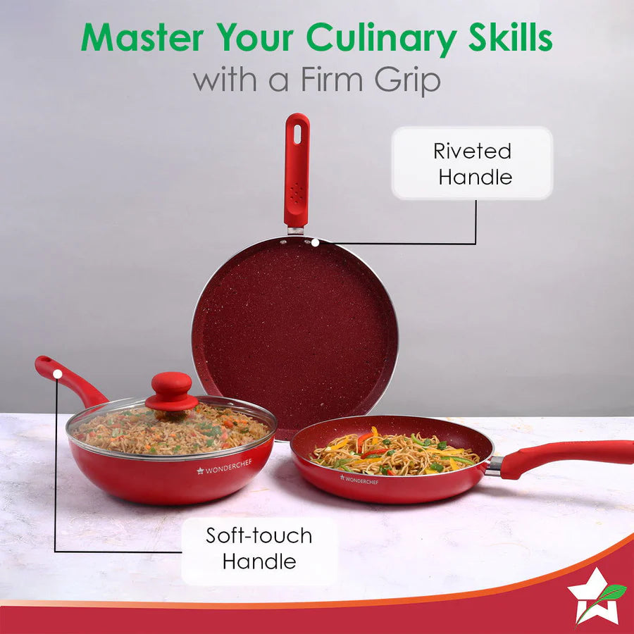Wonderchef  Royal Velvet Non-stick Cookware Red 3mm, Set of 4 Red