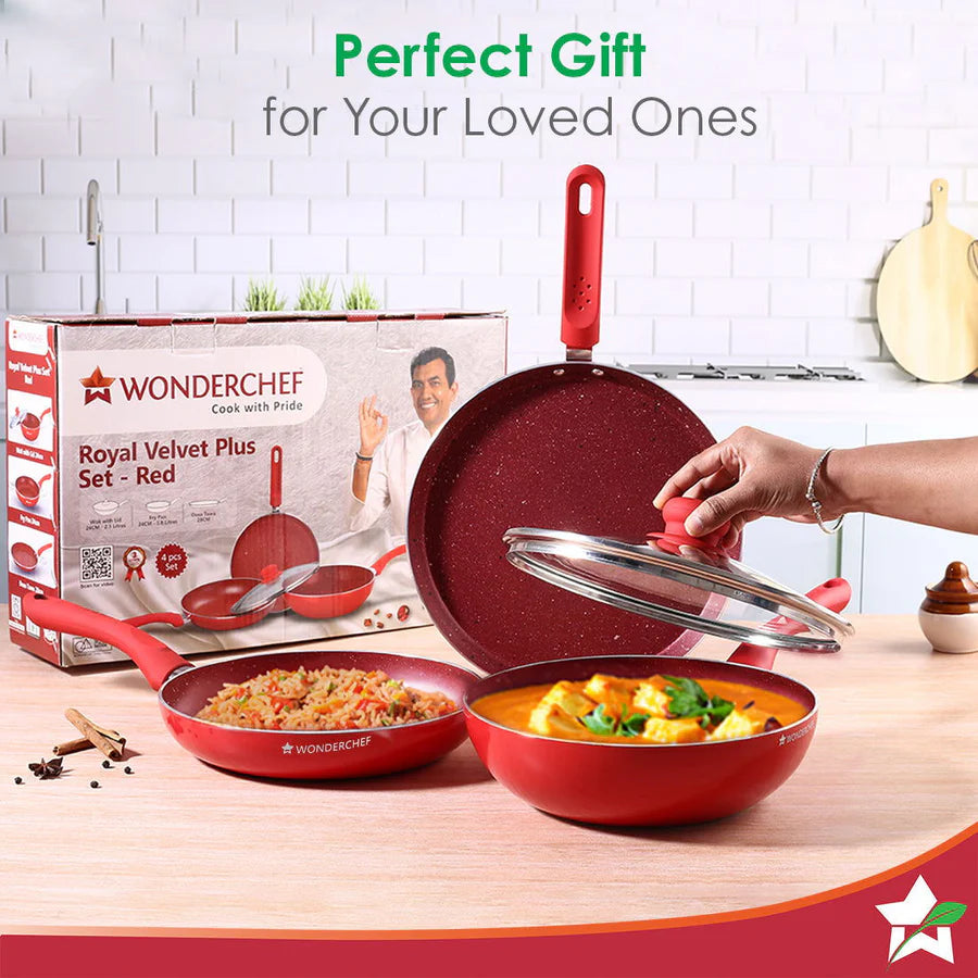 Wonderchef  Royal Velvet Non-stick Cookware Red 3mm, Set of 4 Red