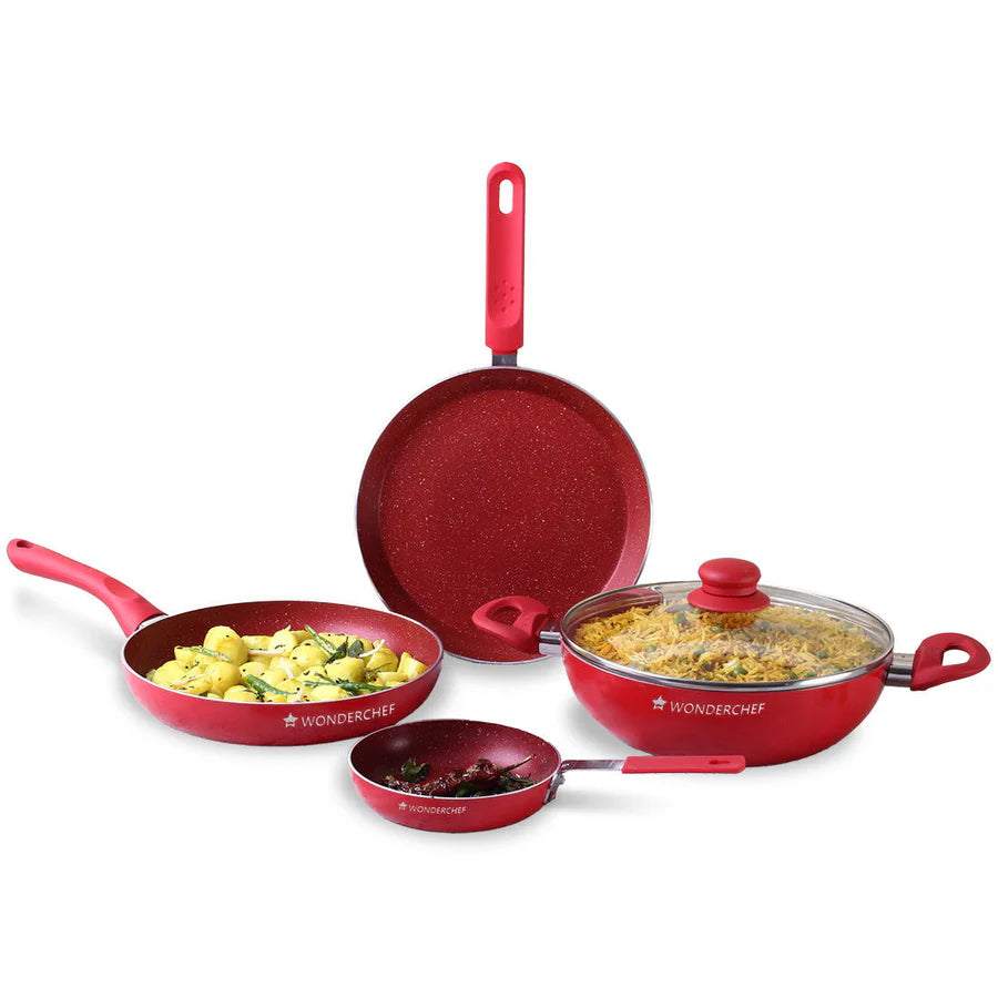 Wonderchef Royal Velvet Non-stick Cookware Set, Red 5Pc