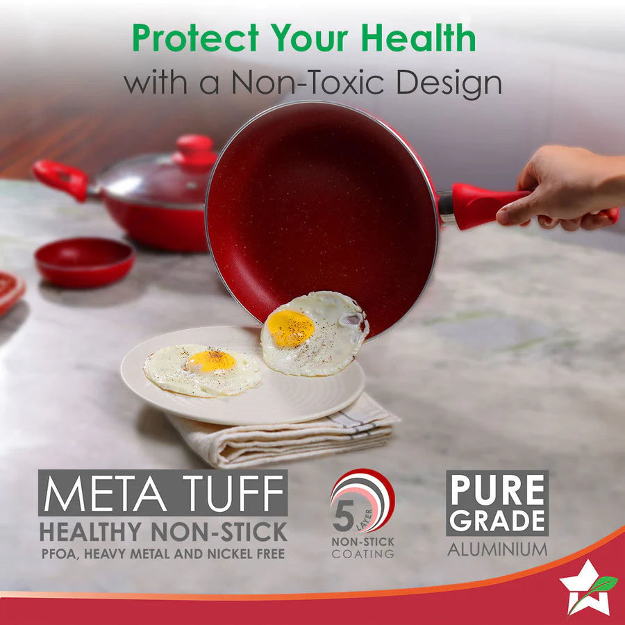 Wonderchef Royal Velvet Non-stick Cookware Set, Red 5Pc