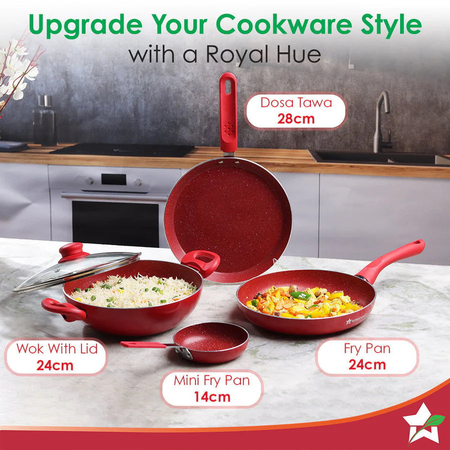 Wonderchef Royal Velvet Non-stick Cookware Set, Red 5Pc