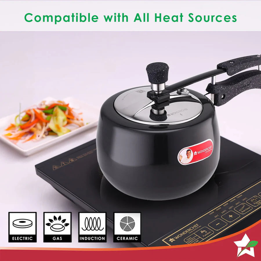 Wonderchef Taurus Hard Anodized  Inner Lid Pressure Cooker | Soft Touch Handles for Durability Induction Friendly