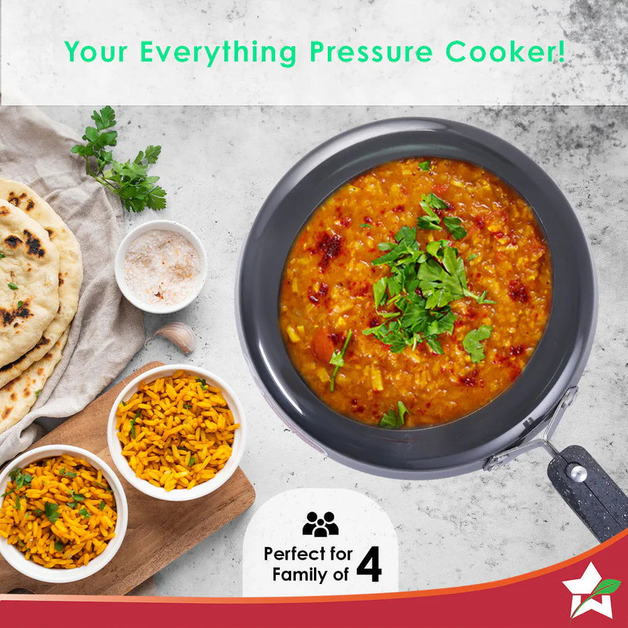 Wonderchef Taurus Hard Anodized  Inner Lid Pressure Cooker | Soft Touch Handles for Durability Induction Friendly