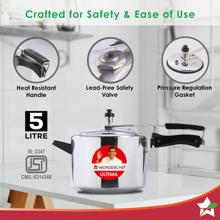 Wonderchef Ultima Induction Base Aluminium Pressure Cooker With inner Lid 5L