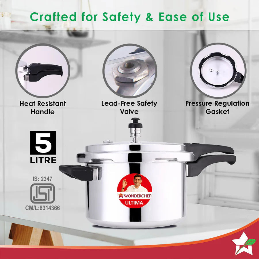 Wonderchef Ultima Induction Base Aluminium Pressure Cooker With Outer Lid 5L