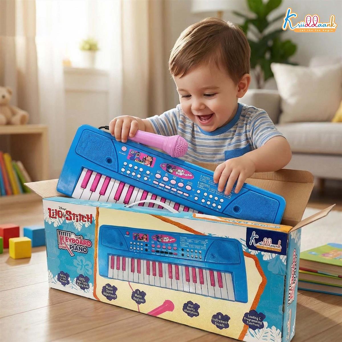 Kriiddaank Stitch Keyboard Piano for Kids - 37 Keys Electronic Organ with Microphone