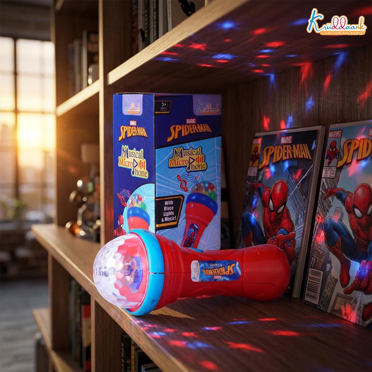 Kriiddaank Spiderman Musical Karaoke Microphone for Kids with Rotating Disco Lights & Projector