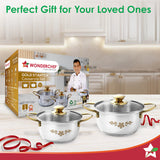Wonderchef Gold Stanton 2 Pc Casserole Set with Glass Lids, 20 cm/22 cm