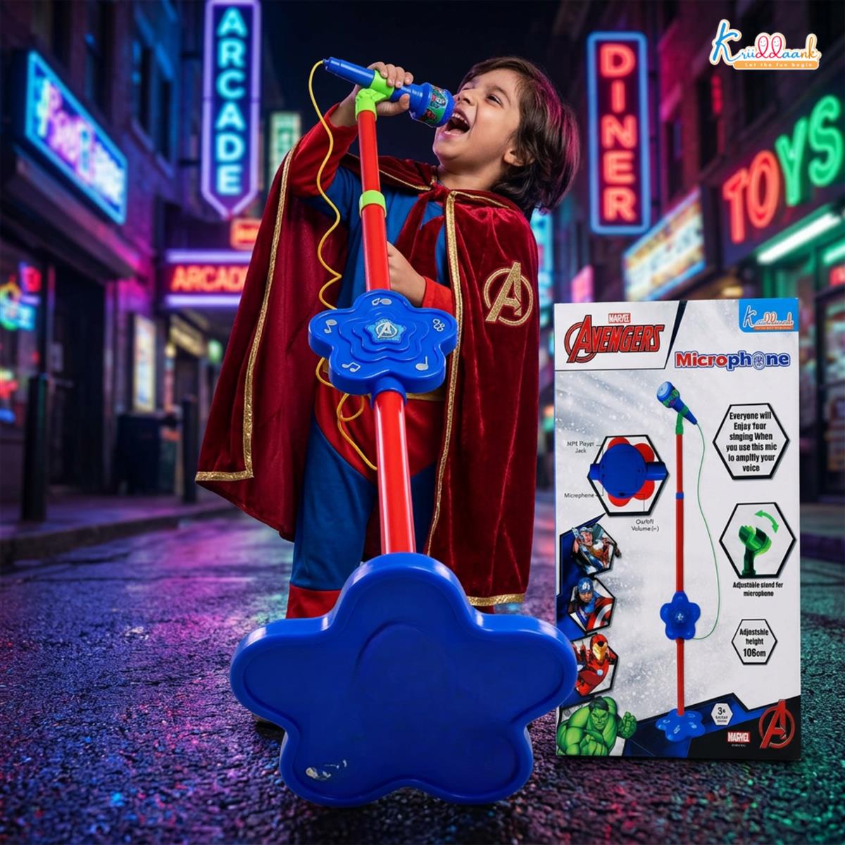Kriiddaank Marvel Avengers Karaoke Microphone with Adjustable Stand for Kids Red