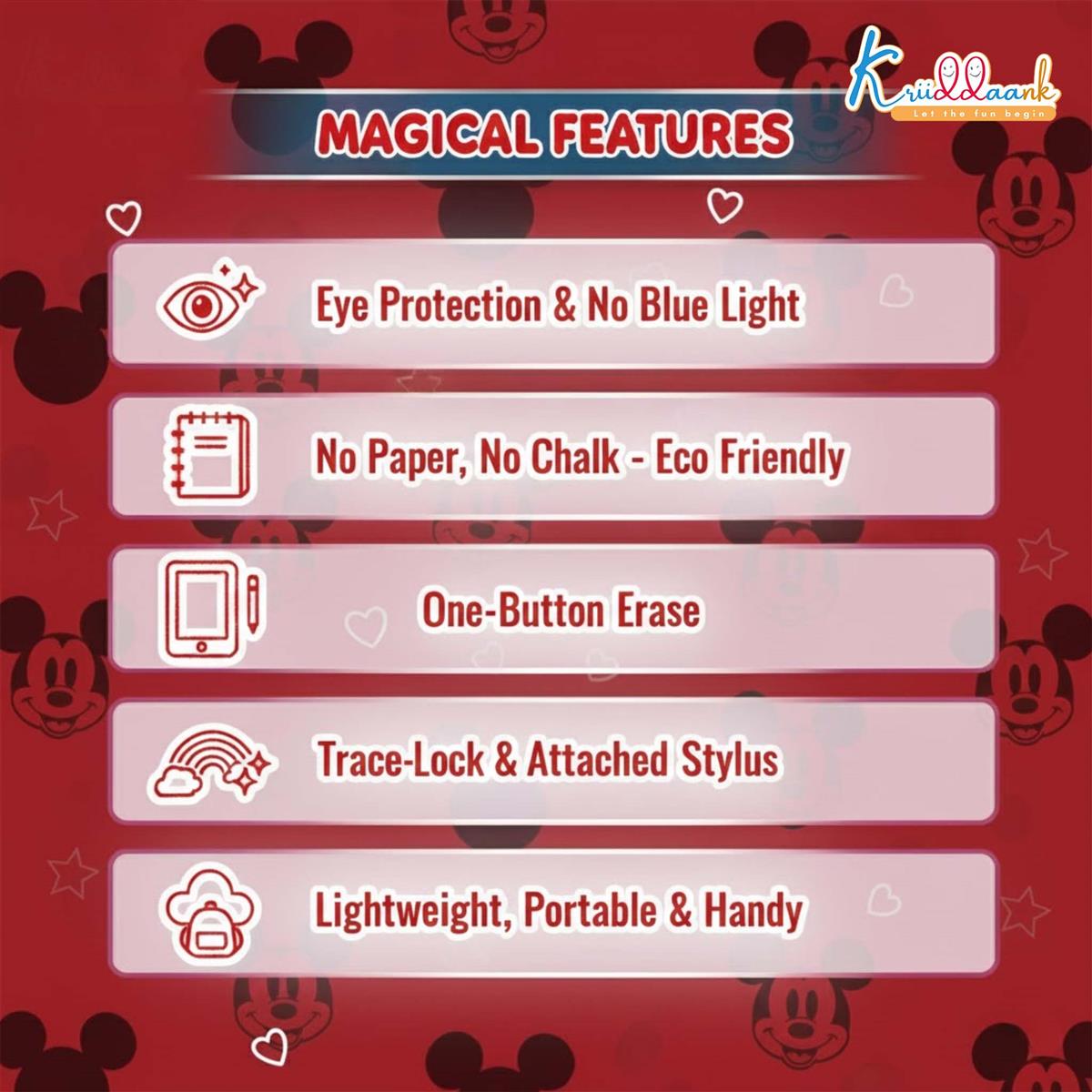 Kriiddaank Mickey Disney LCD Writing Magic Tablet 9 Inch, Red