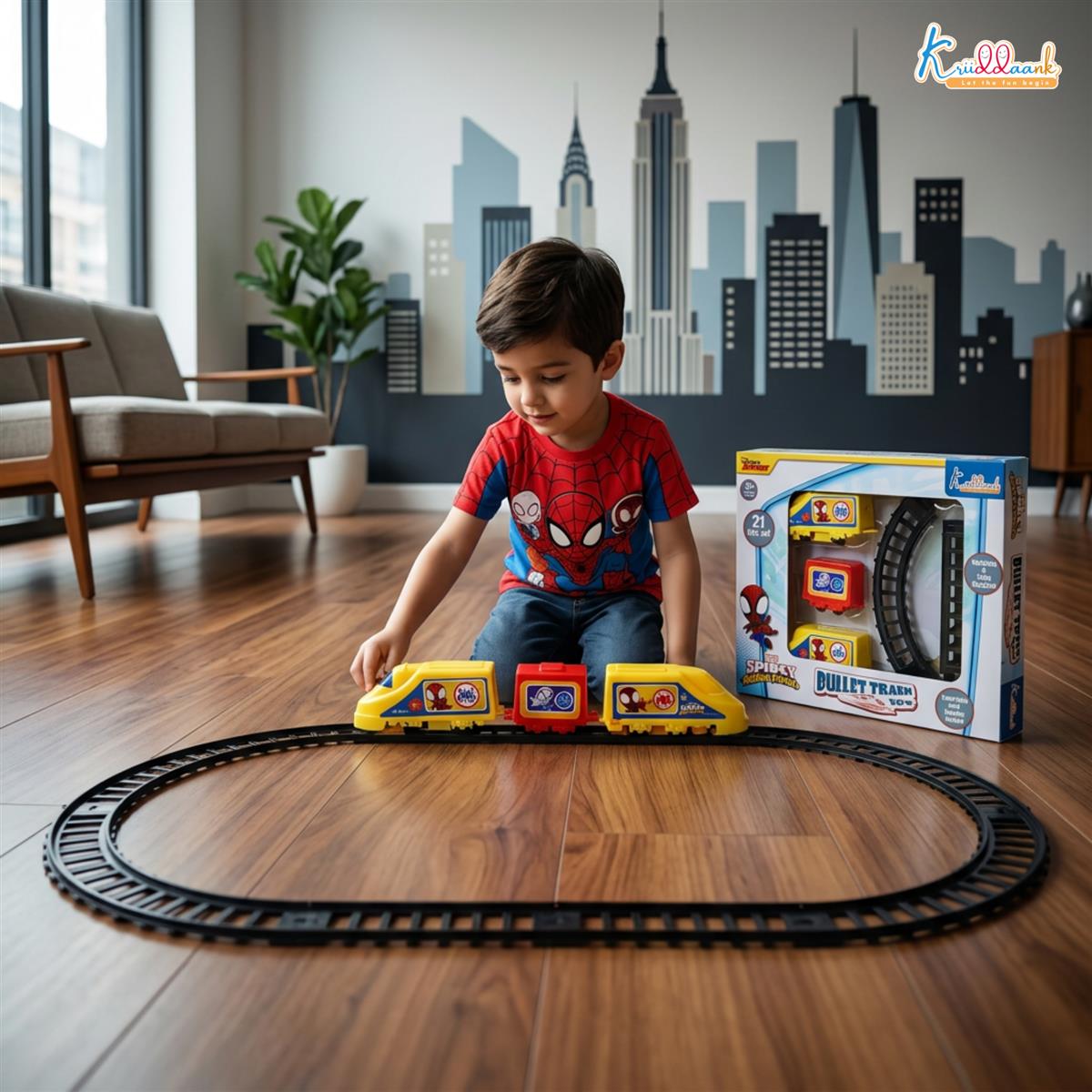Kriiddaank Marvel Spiderman Train Set for Boys - 11 Piece Yellow