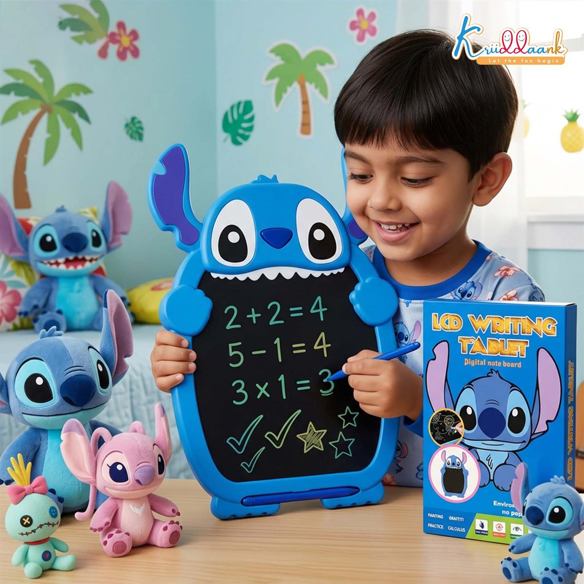 Kriiddaank Stitch LCD Writing Magic Tablet for Kids - 8.5 Inch Colorful Drawing Pad, Blue