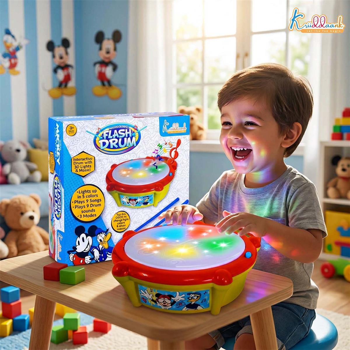 Kriiddaank Disney Mickey Mouse Flash Drum Musical Toy for Kids