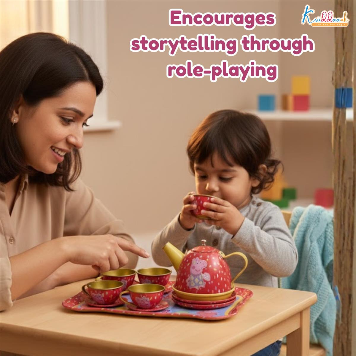 Kriiddaank Peppa Pig 14-Piece Portable Tin Tea Set for Kids