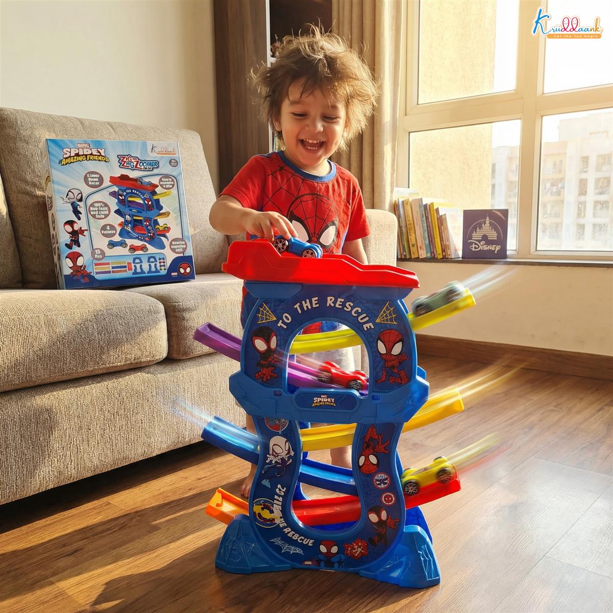 Kriiddaank Zig Zag Zoomer Spiderman Ramp Racer Car Set