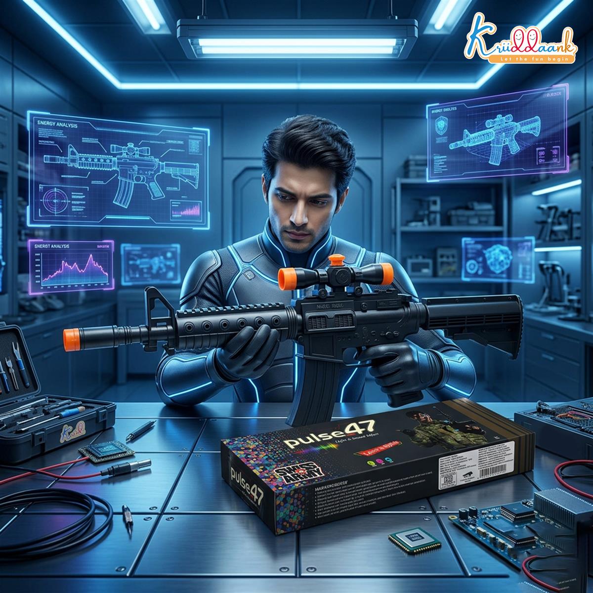 Kriiddaank AK-47 Style Toy Rifle - Realistic Battery Operated Soft Bullet Blaster with Lights, Sound & Bayonet