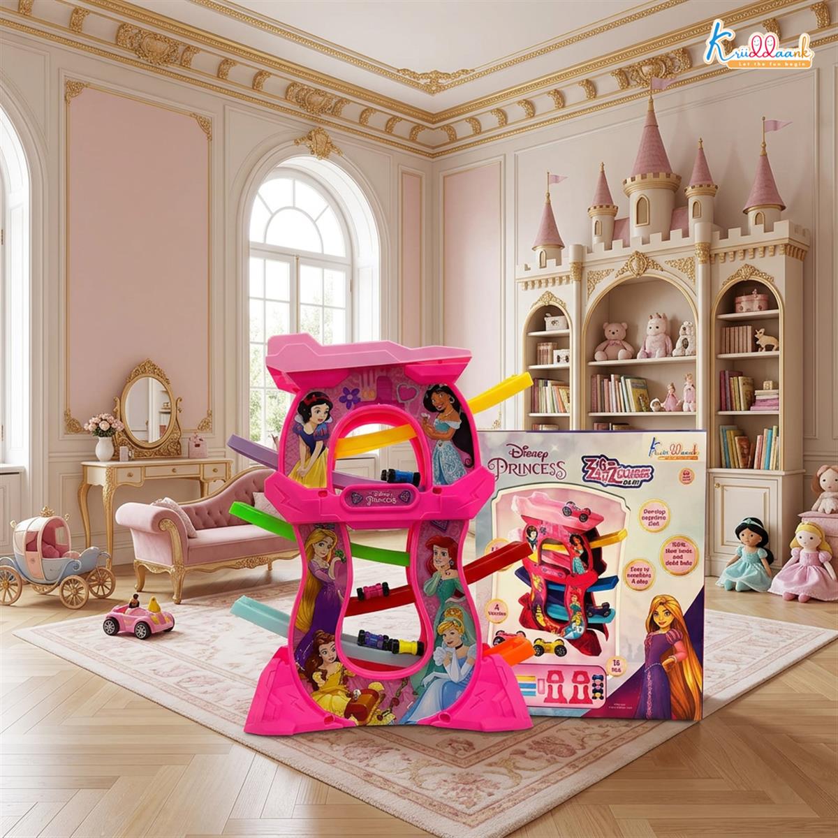 Kriiddaank Princess Zig Zag Zoomer Ramp Racer Car Track for Toddlers Pink