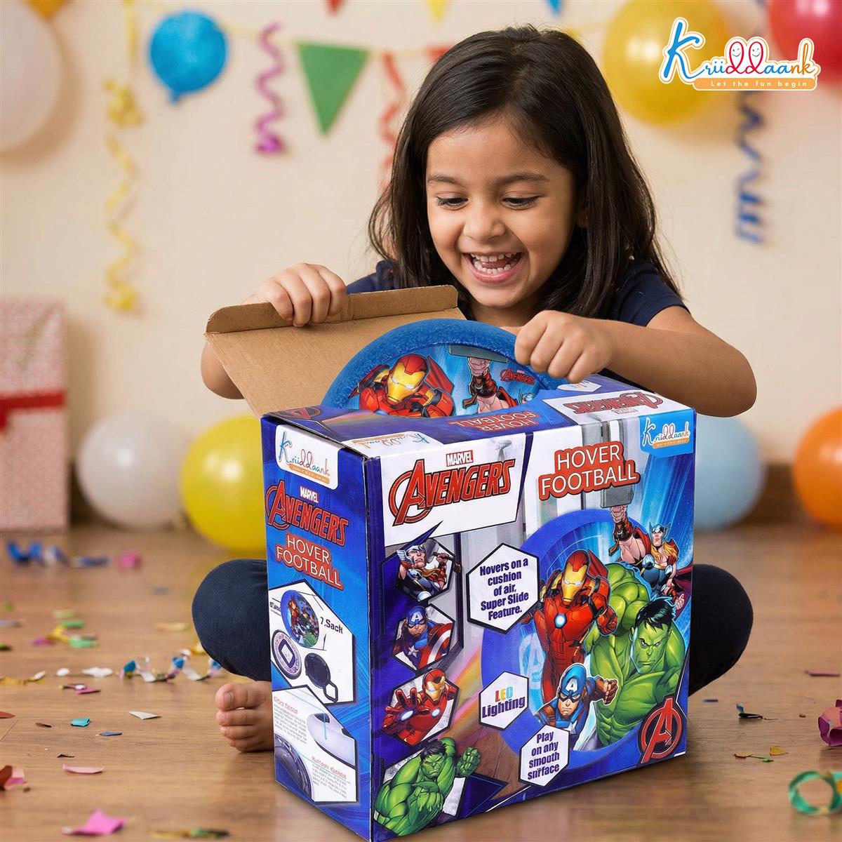 Kriiddank Marvel Avengers Hover Football Theme Air Power Soccer Ball with LED Lights & Foam Bumper