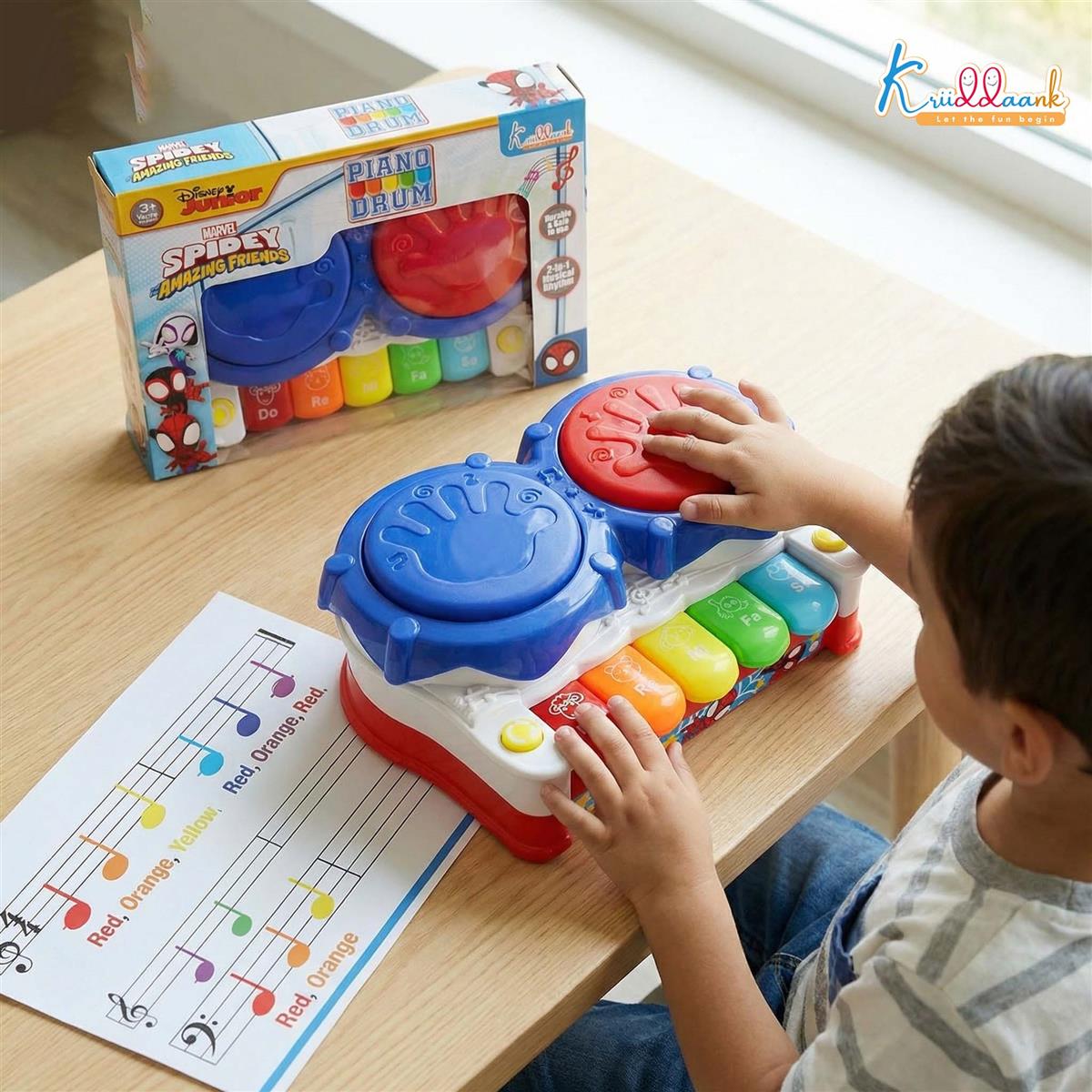 Kriiddaank Spiderman Theme 2-in-1 Drum and Piano Music Toy for Kids