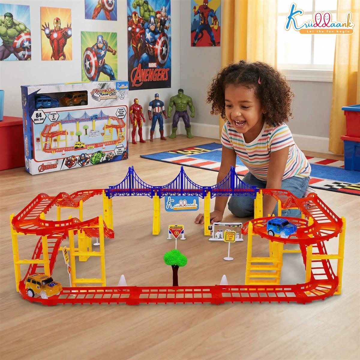 Kriiddaank Avenger Theme Portable Car Track Playset - 86 Pcs