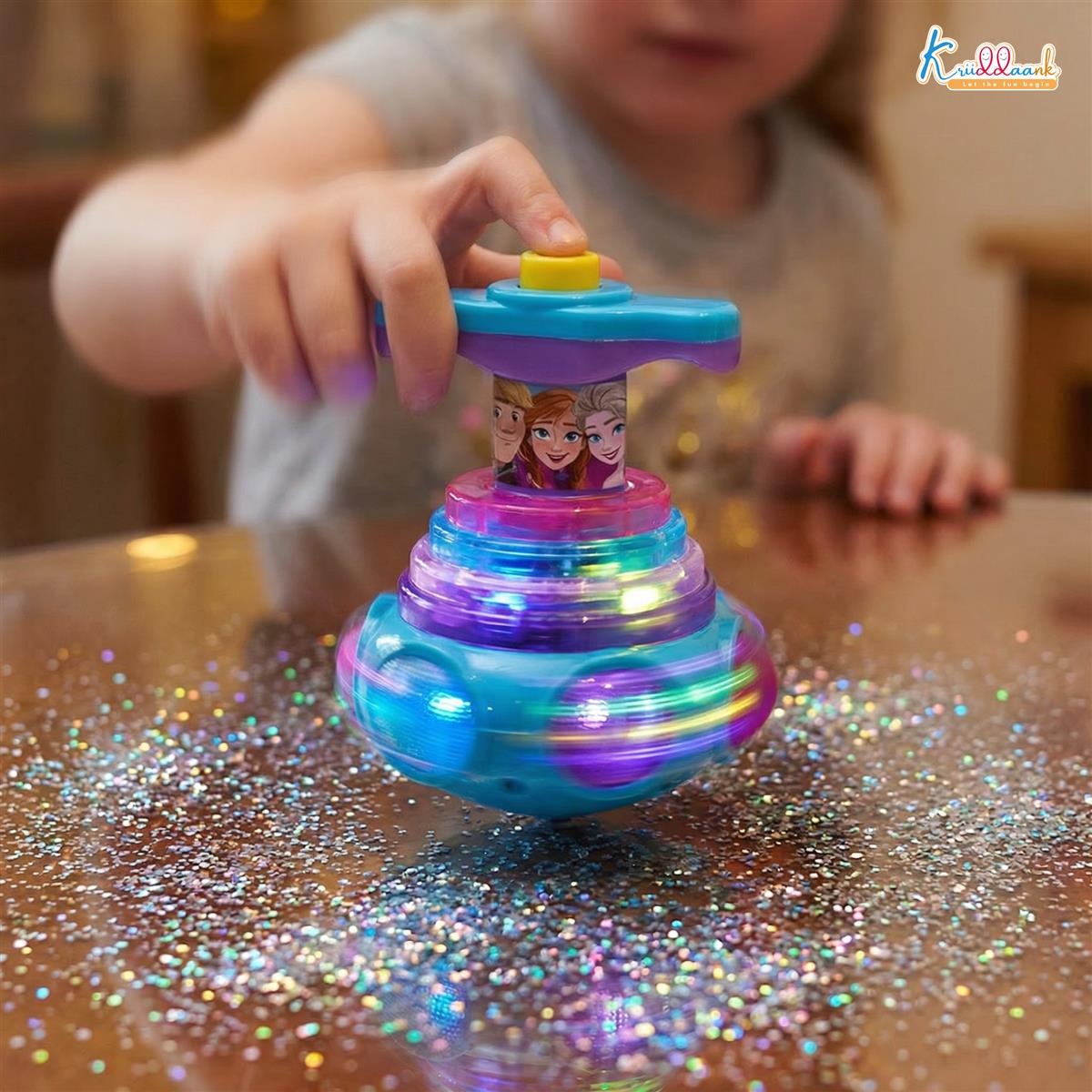 Kriiddaank Frozen Dizzy Glow Top - LED Light & Music Spinning Top Toy for Kids,