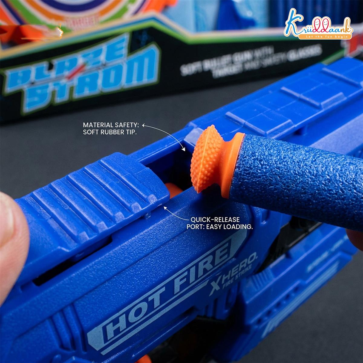 Kriiddaank X Hero Soft Bullet Blaster Gun Toy for Kids with 10 Foam Darts, Target Board, and Safety Glasses