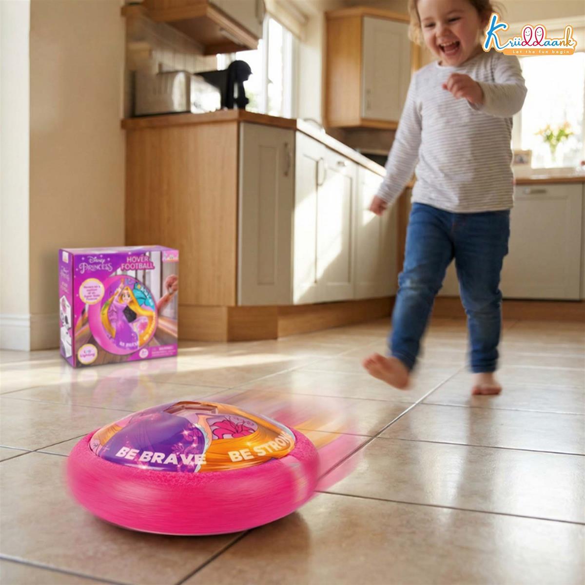 Kriiddaank Disney Princess Hover Football - Indoor Air Power Soccer Ball with LED Lights & Foam Bumper - Pink