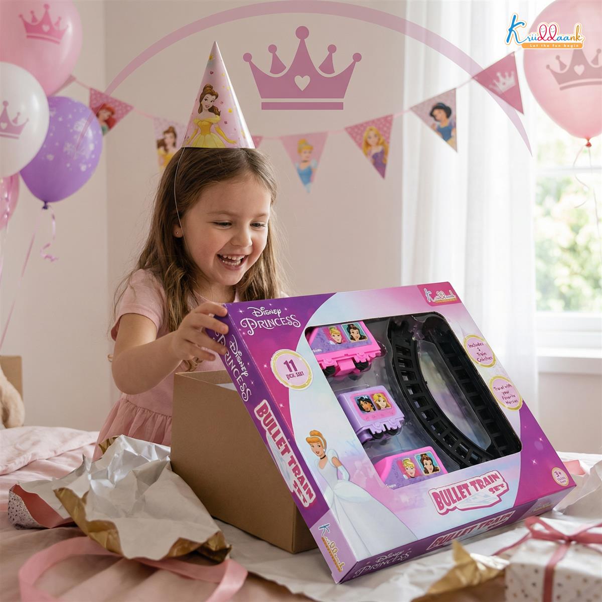 Kriiddaank Disney Princess Train Set for Girls- 11 Piece Pink