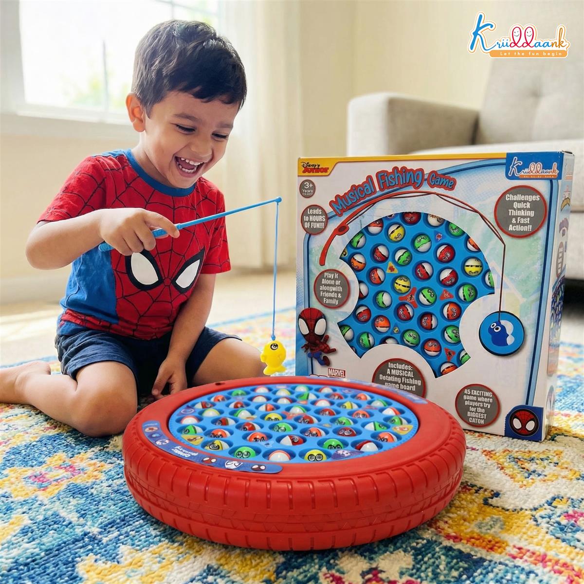 Kriiddaank Spiderman Theme Musical Rotating Fishing Game for Kids