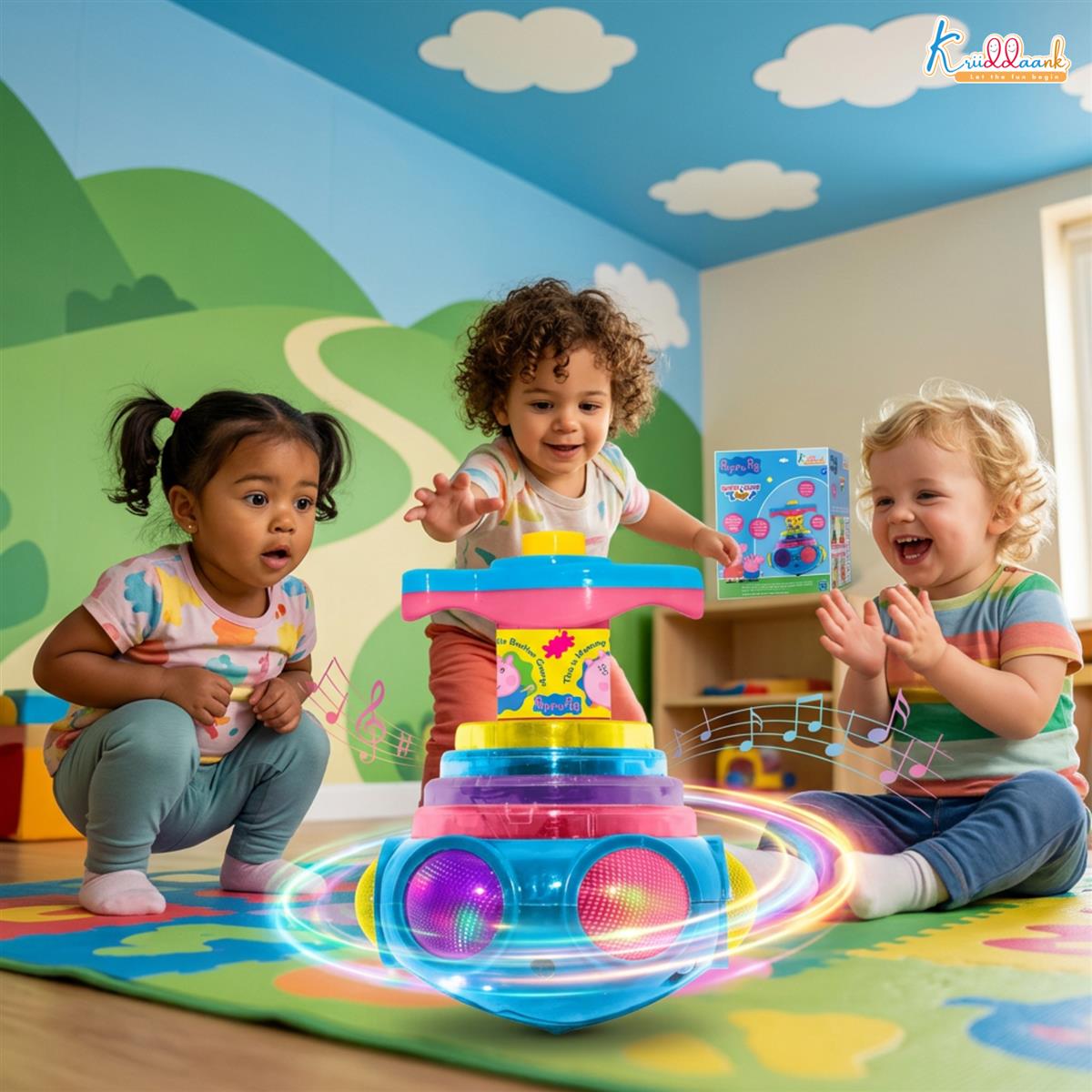 Kriiddaank Peppa Pig Dizzy Glow Top - Musical Spinning Top Toy with LED Flashing Lights,