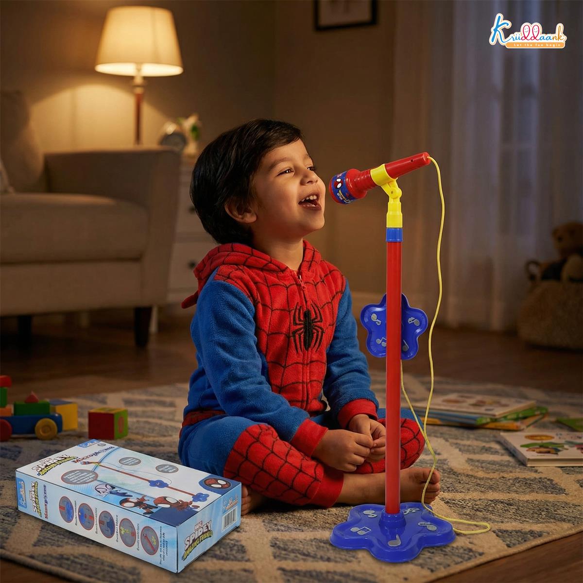Kriiddaank Spiderman Microphone Stand for Kids - Portable Karaoke Set with Adjustable Stand (up to 106cm)
