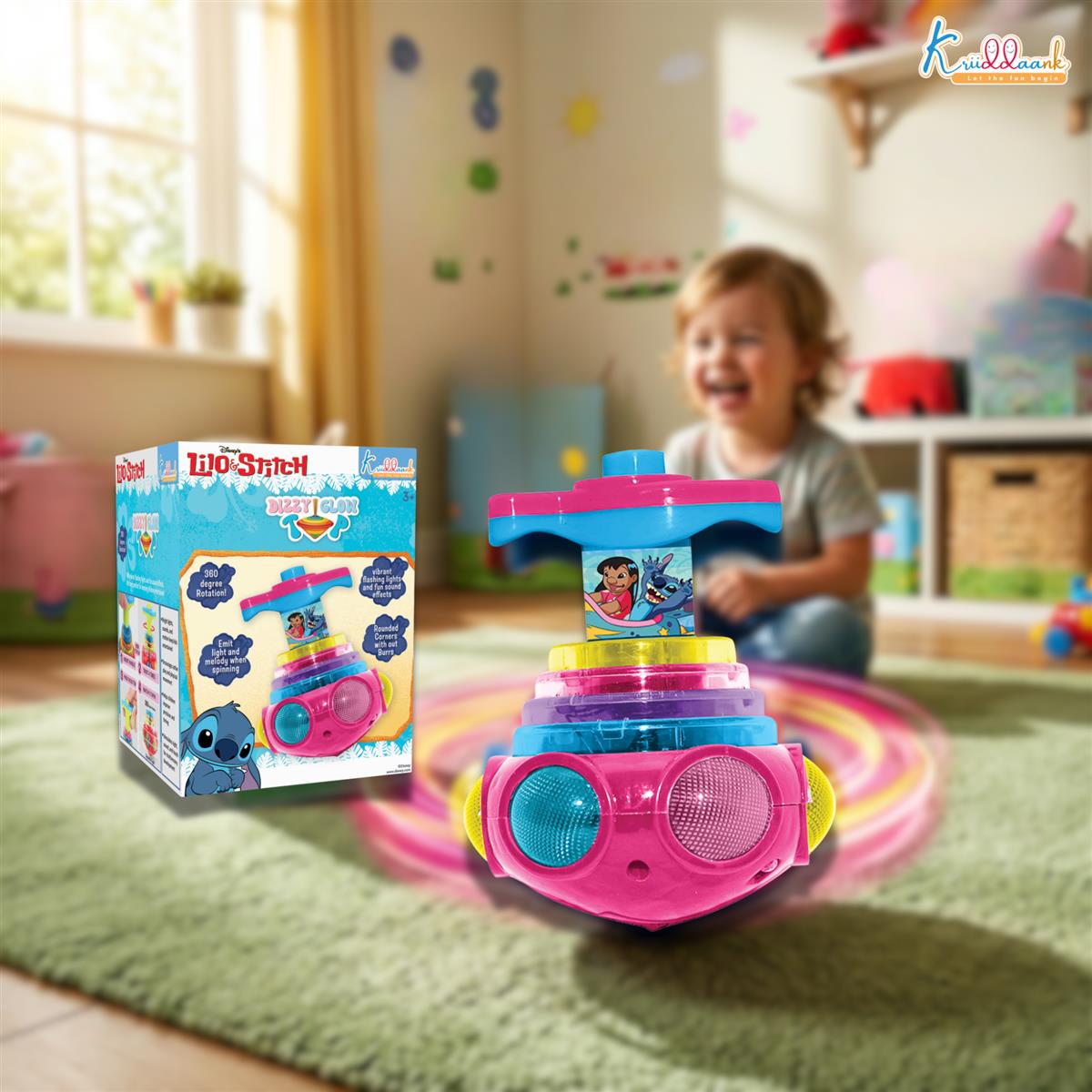 Kriiddaank Stitch Dizzy Glow Top - LED Light & Music Spinning Top Toy for Kids