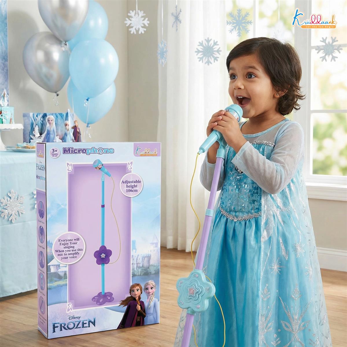 Kriiddaank Frozen Theme Karaoke Microphone with Adjustable Stand for Kids Sky blue