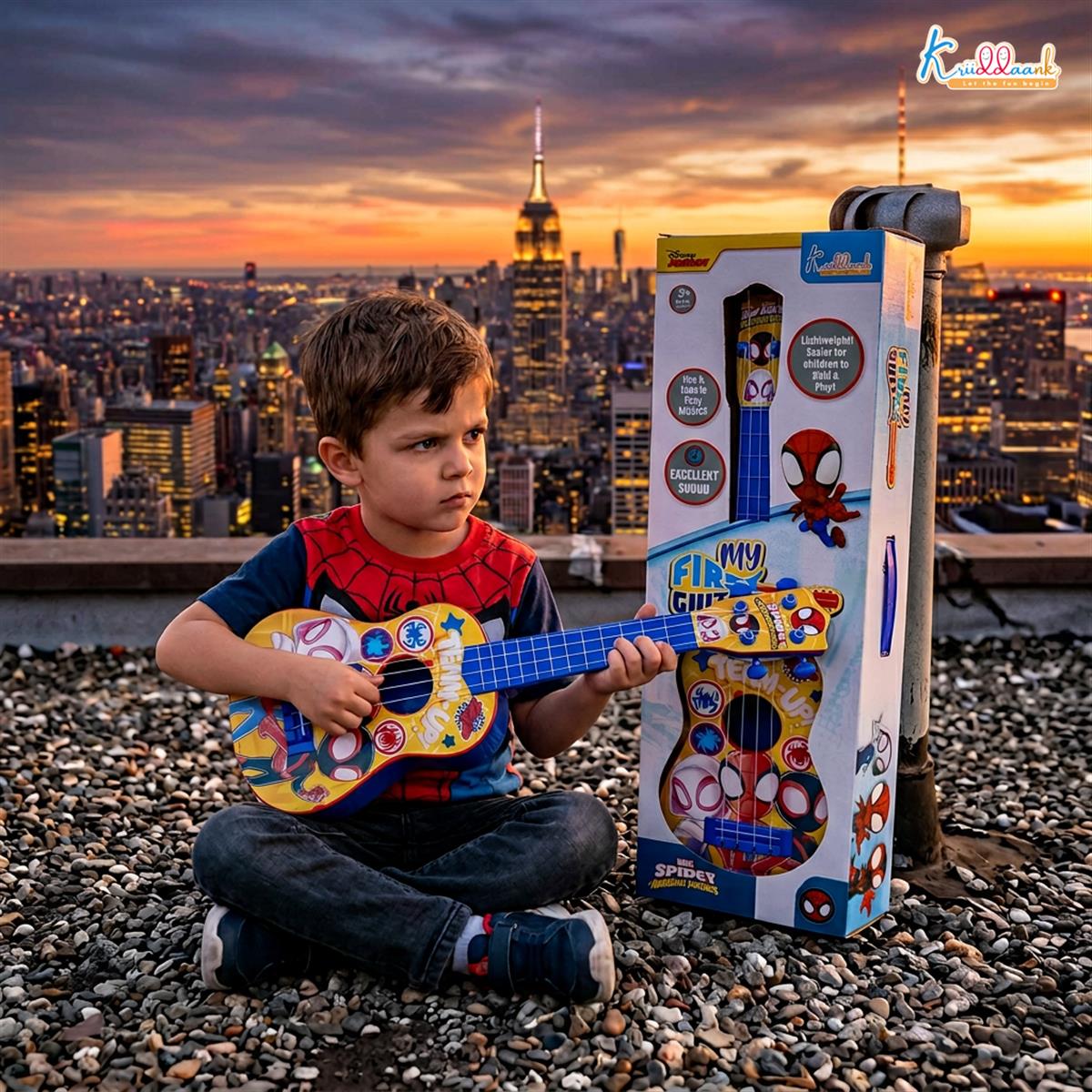 Kriiddaank Spiderman Big Toy Guitar for Kids - 4 Adjustable Strings
